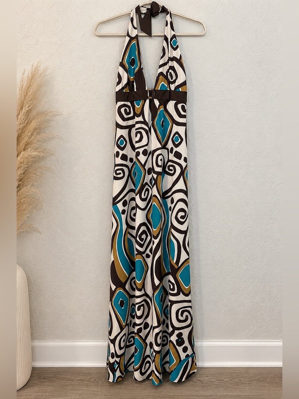Windsor vintage Y2K Teal and Brown Geometric Maxi Dress x